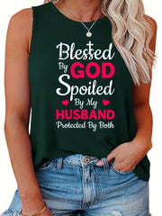  Heart & Letter Print Tank Top Round Neck
