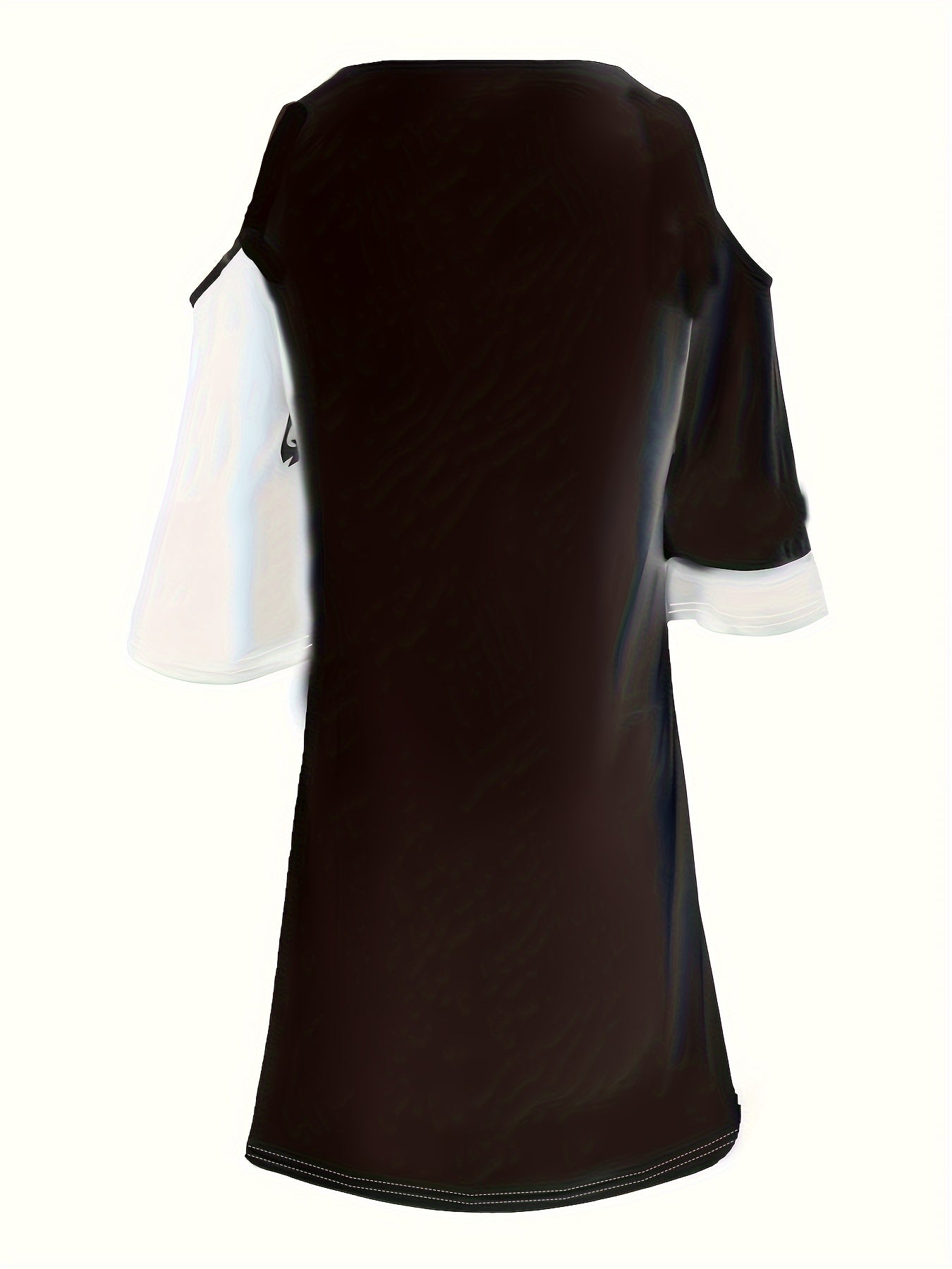  Abstract Face Print Cold Shoulder V Neck Dress