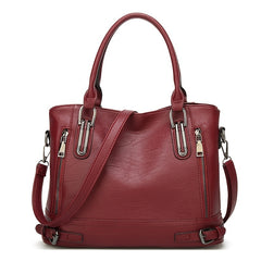 Women's PU Leather Zipper Satchel Purse Large Capacity Crossbody Bag