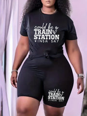 Women's Plus Heart Print Tee & Biker Shorts Set