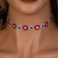 Colorful Flower Fabric Ladies Choker Necklace - Party Favors