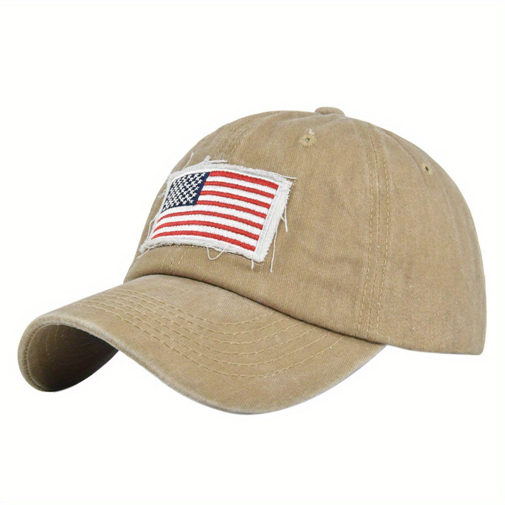 Vintage Washed Distressed Cotton Dad Hat Flag Patch Baseball Cap