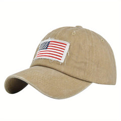 Vintage Washed Distressed Cotton Dad Hat Flag Patch Baseball Cap