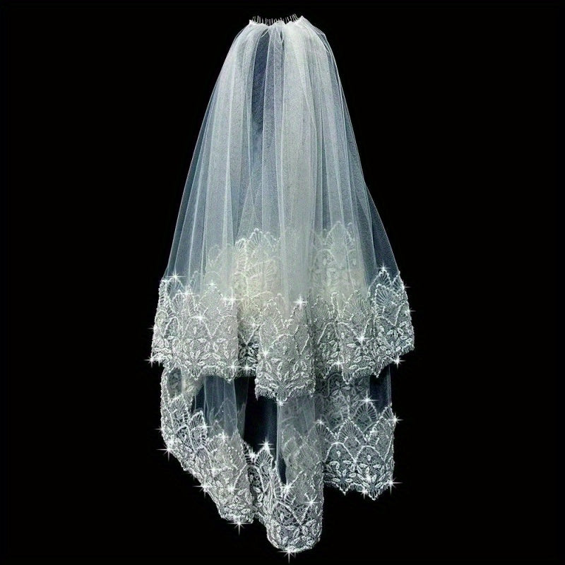 Sequin Veil & Lightweight Hairstyle for Beach Wedding Photos