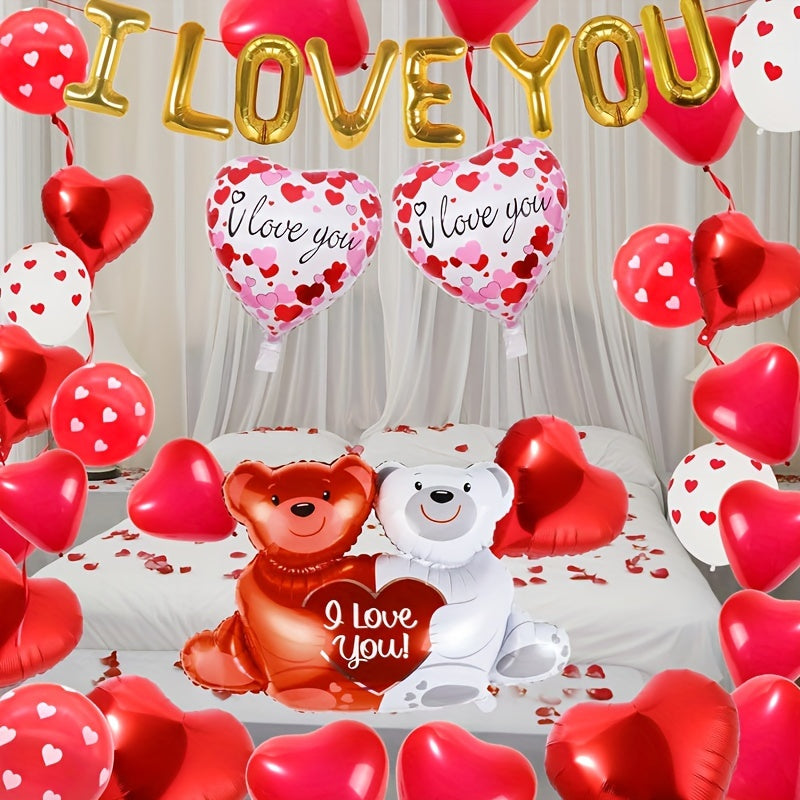 56pcs Love Balloons & Rose Petals for Anniversary Wedding Romantic Decoration