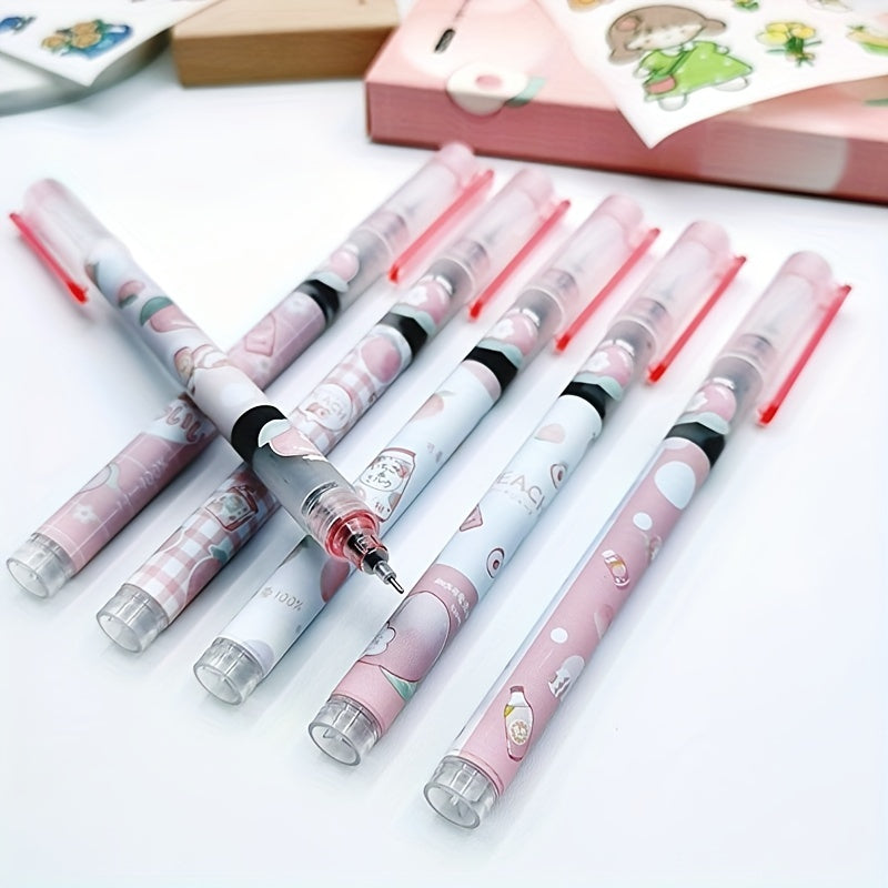 6pcs Cartoon Straight Liquid Pens 0.5mm Peach