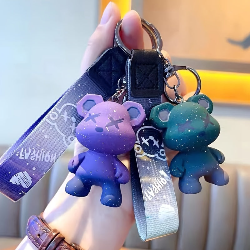 Stylish Gradient Stars Standing Power Bear Keychain Key Ring Gift Bag