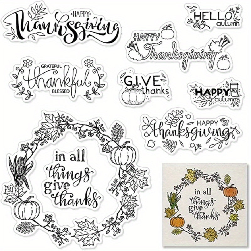 Fall Thanksgiving Pumpkin Leaf Clear Stamps for DIY Crafts