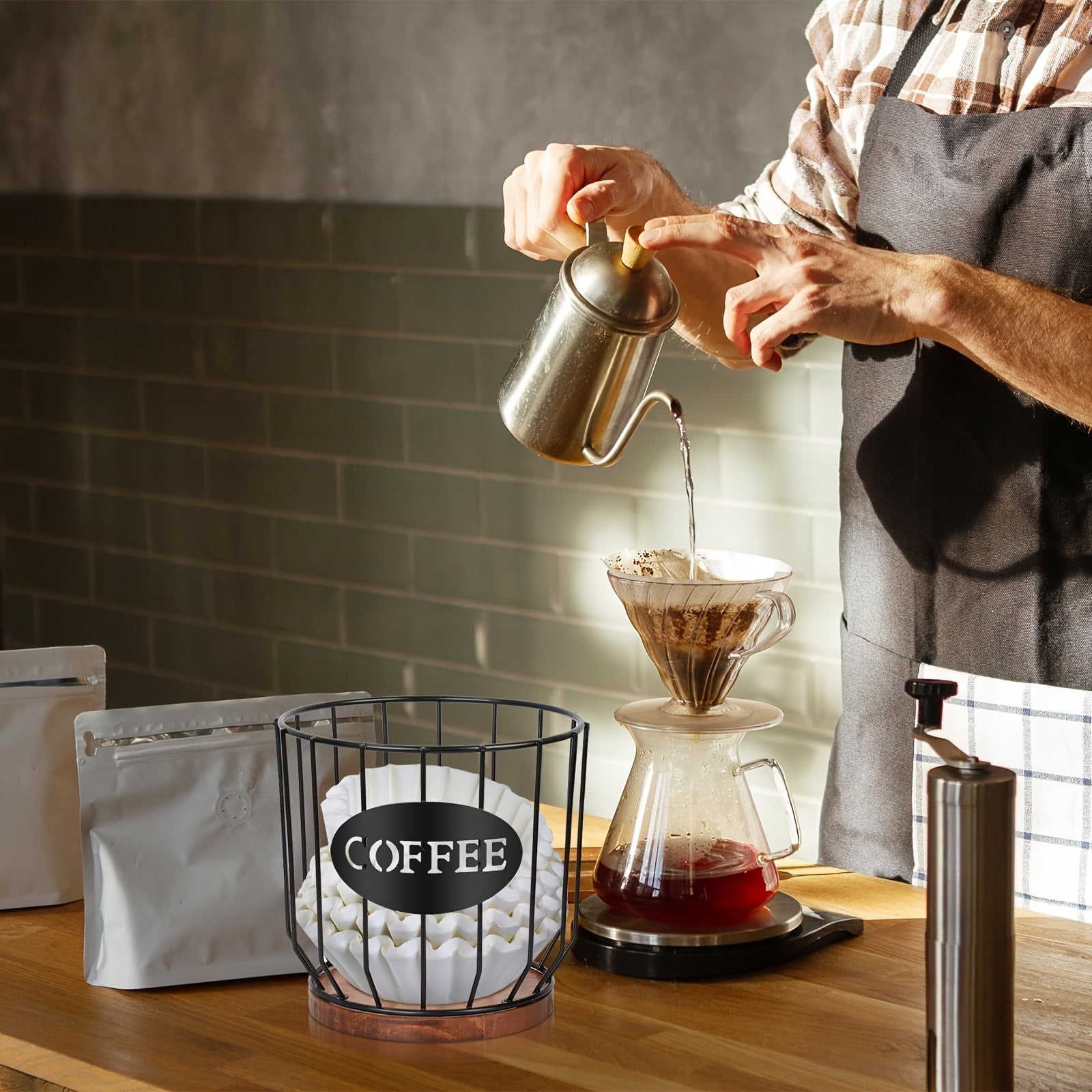 Rustic Coffee Filter Holder With Lid - Coffee Filter Storage Container Basket