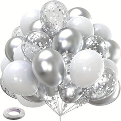 60 Matte Silver & Confetti Balloons 12" Birthday Wedding