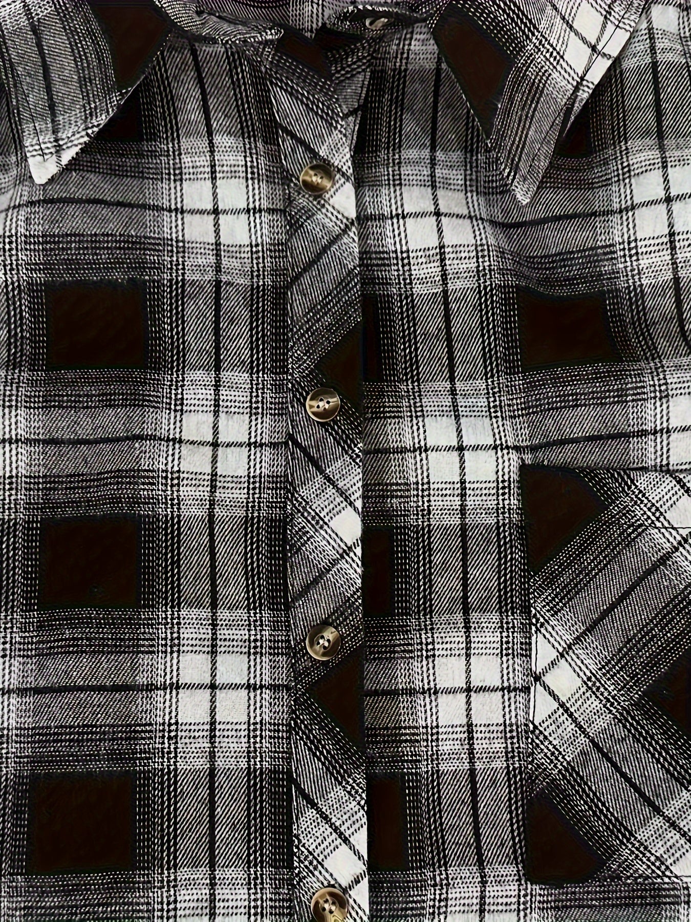  Plaid Print Button Up Long Sleeve Blouse