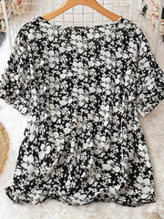  Casual Blouse Women's Plus Allover Floral Print V Neck T