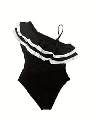  Sexy Swimsuit Women's Plus Contrast Trim Layered Ruffle