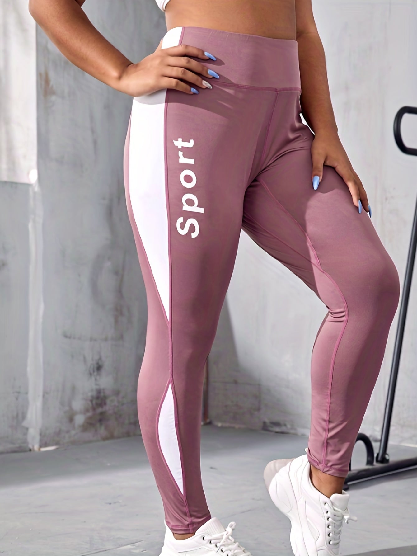  Colorblock Letter Print High Rise Sports Leggings