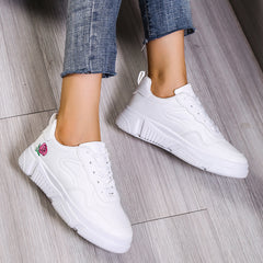 Floral Embroidery Low Top Lace-up Sneakers Women's Casual Shoes