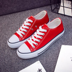 Women's Canvas Lace Up Flat Sneakers Round Toe Casual Walking Shoes