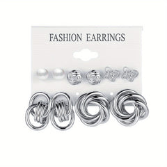 Women's Faux Pearl Butterfly Earrings Set