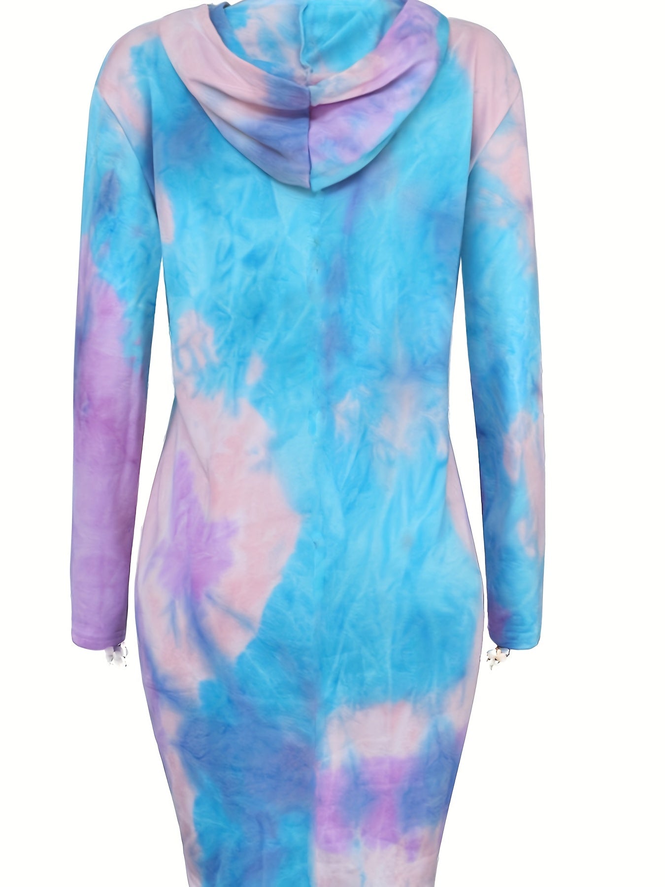  Boho Dress Women's Plus Tie Dye Long Sleeve Hooded Sweatshirt Dress