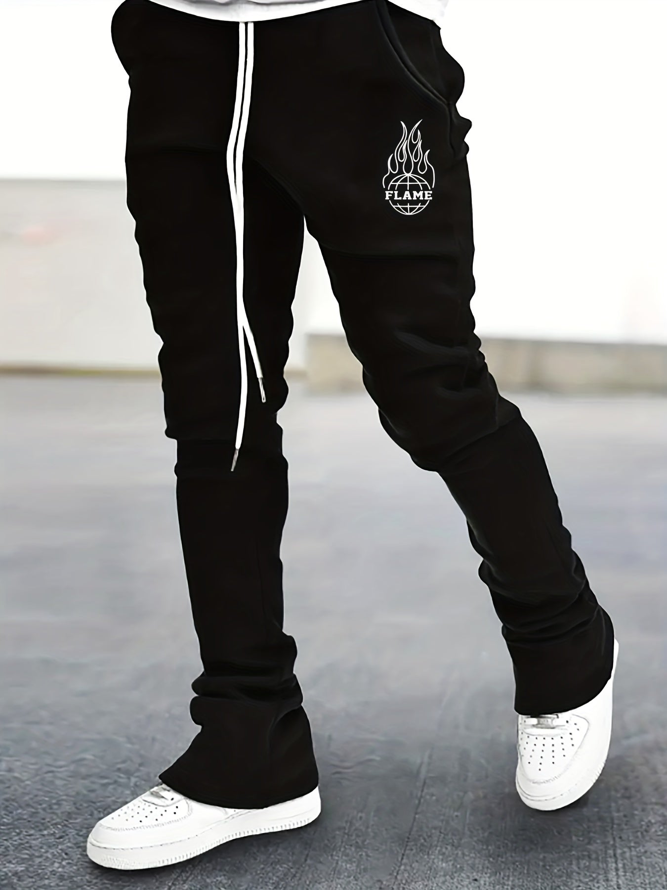 Men's Globe Pattern Flared Trousers Hip Hop Style Joggers