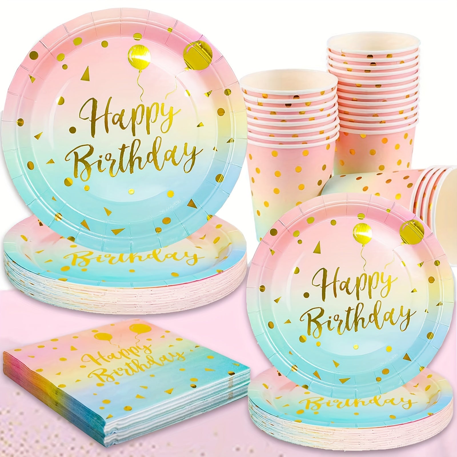40pcs Rainbow Pastel Party Supplies Disposable Dinnerware Set for Birthday & Bab