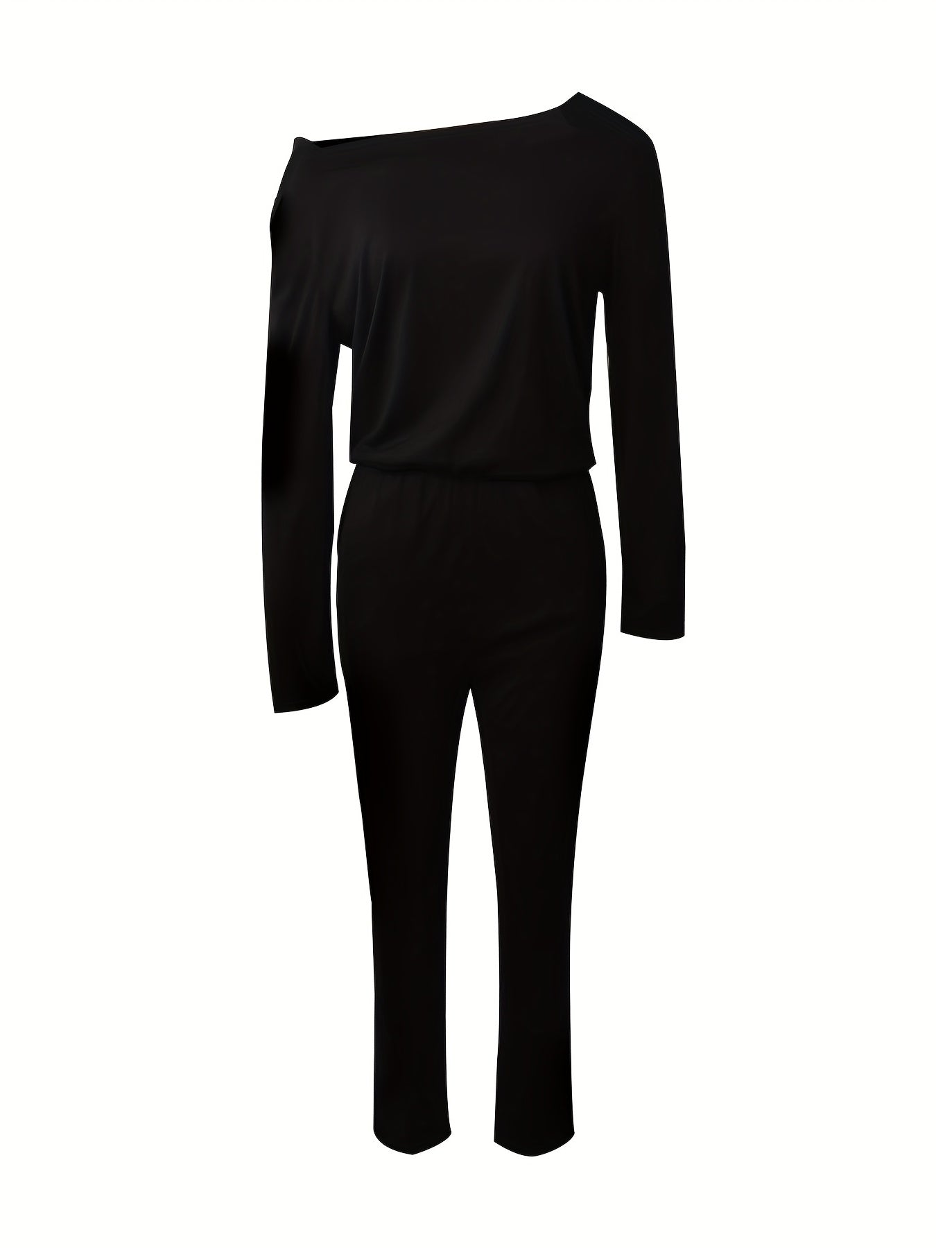 Slanted Shoulder Jumpsuit Long Sleeve Casual Women's Clothing