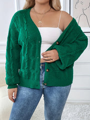  Solid Cable Long Sleeve Button Up Cardigan
