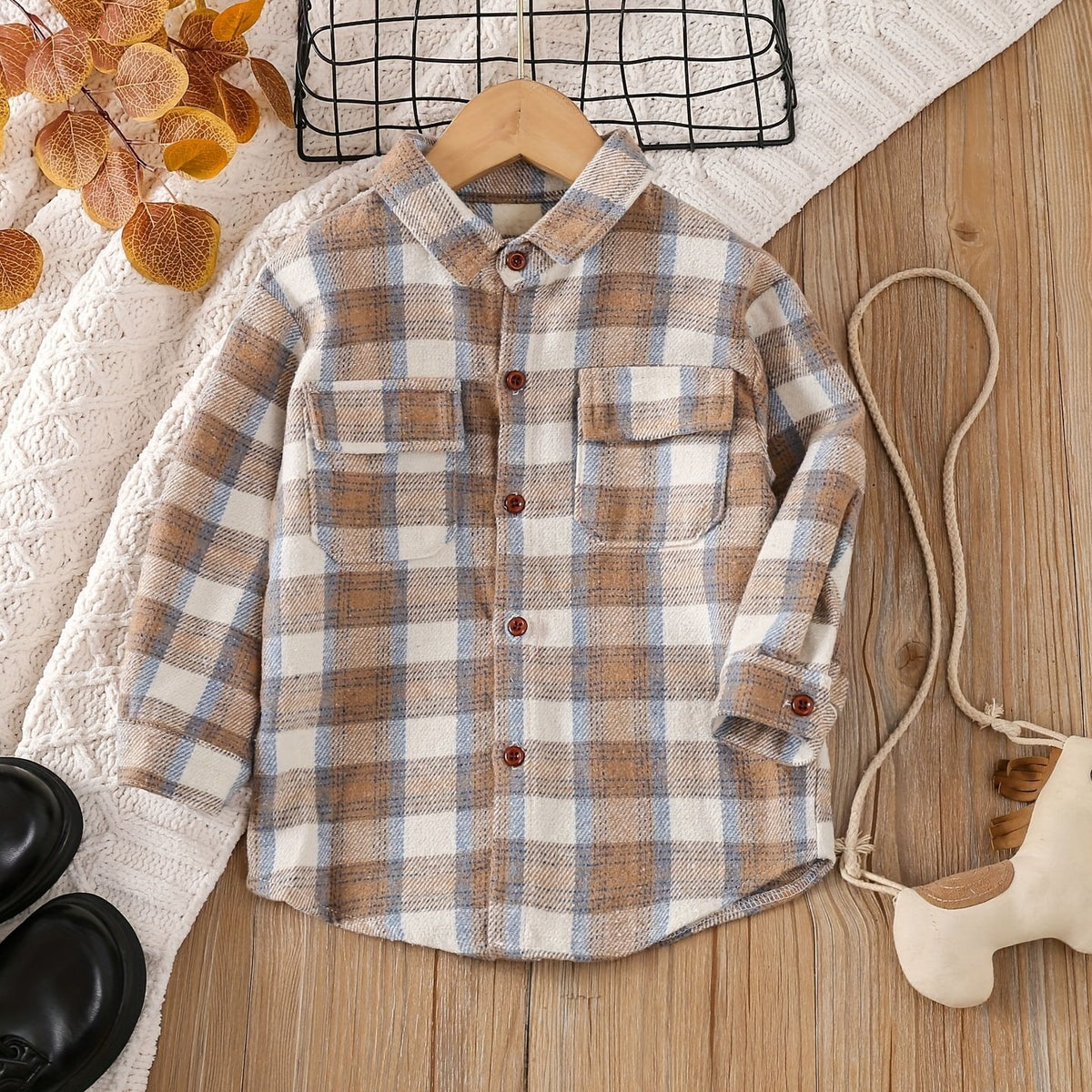 Boys Plaid Flannel Shirts Long Sleeve Button Down Tops Outwear Jacket