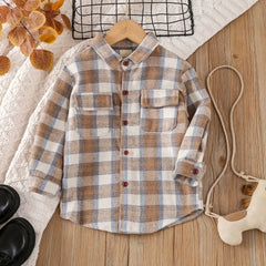 Boys Plaid Flannel Shirts Long Sleeve Button Down Tops Outwear Jacket