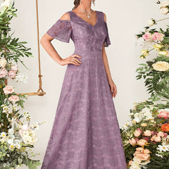 V Neck Lace Bridesmaid Dress for Wedding Party