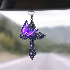 Purple Cross Butterfly Acrylic Decoration Pendant for Rearview Mirror