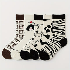 5 Pairs Cartoon Pattern Socks Comfy & Mid Tube Socks Women's Stockings