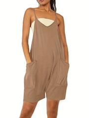Sleeveless V-Neck Pocket Jumpsuit for Women
