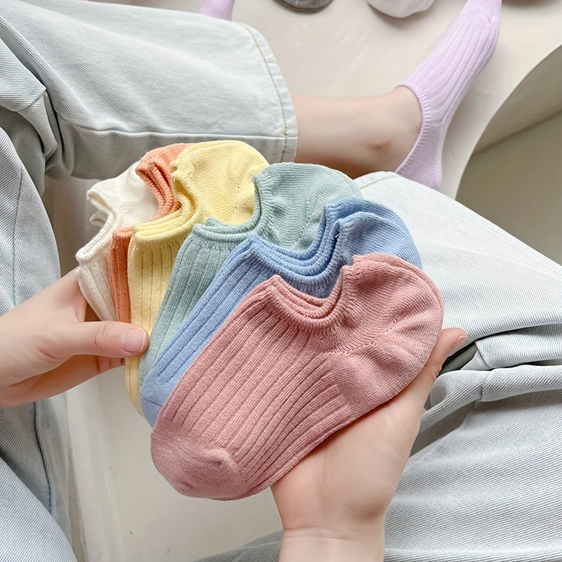 10 Pairs Solid Ribbed Ankle Socks Women's Stockings