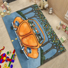 Cartoon Car Print Rug Washable Rectangular Carpet for Home Decor
