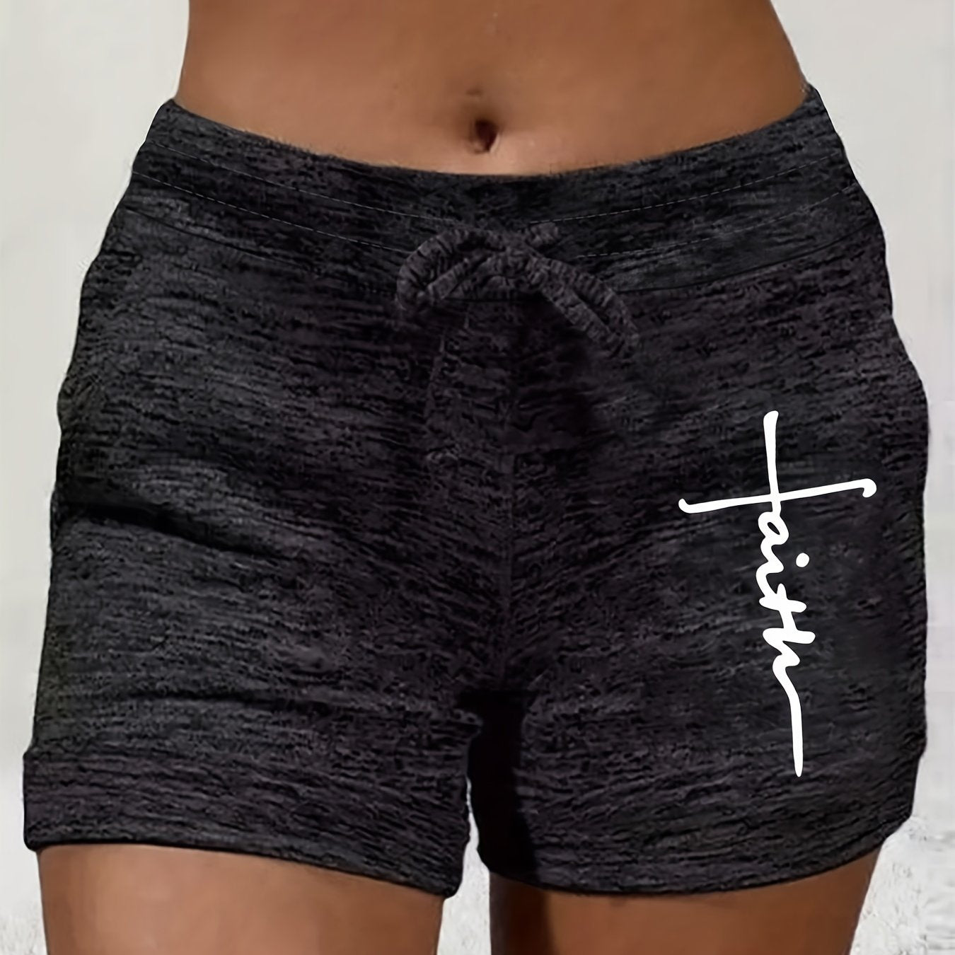 Faith Print Drawstring Casual Shorts Women's Clothing