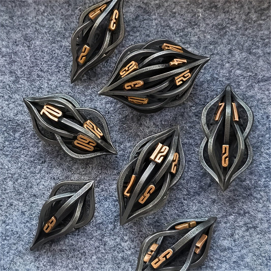7pcs Metal Hollow Dice Set Polyhedral for Christmas & Halloween