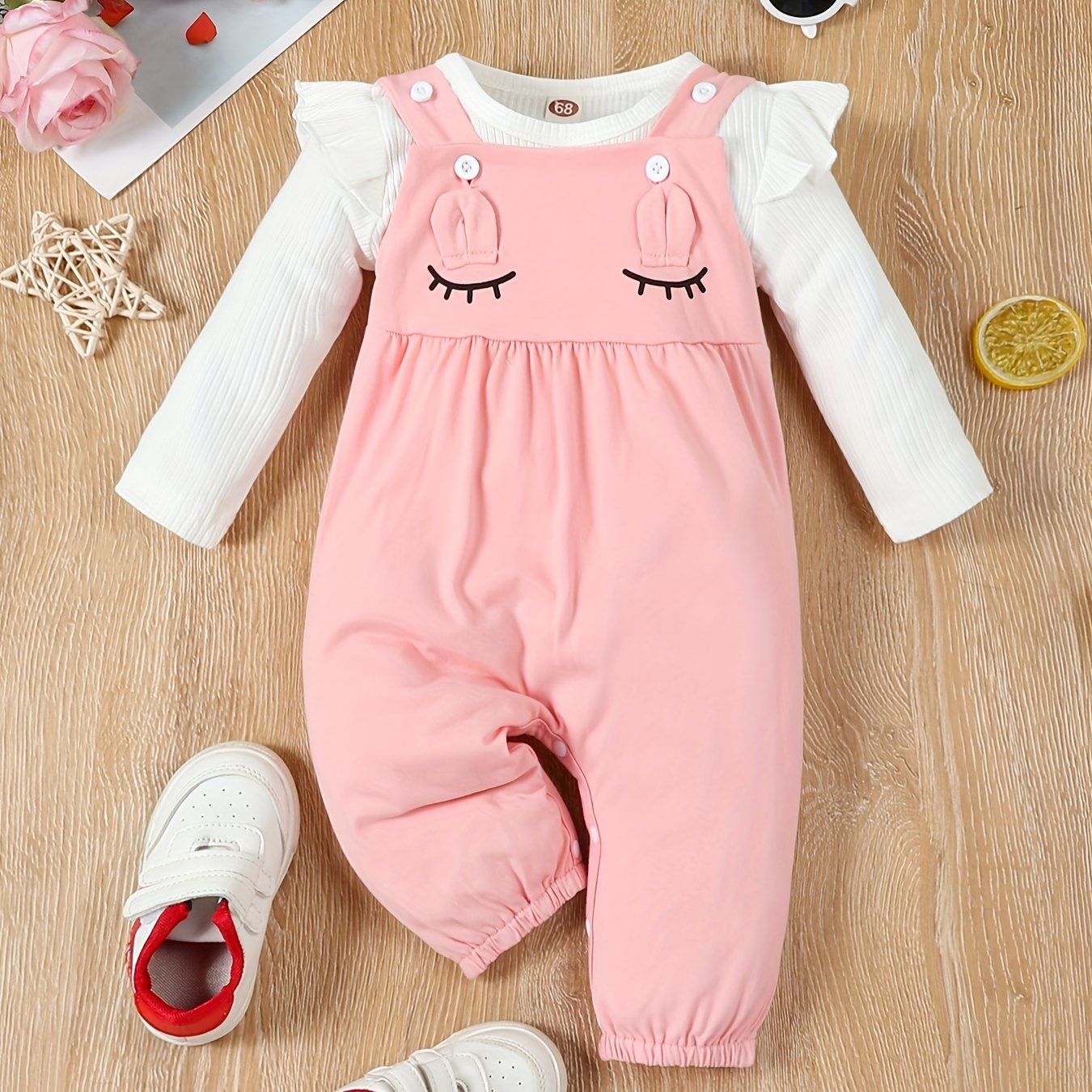 Toddler Girl 2pc Ruffle Sweater Top Cartoon Suspender Pants Set