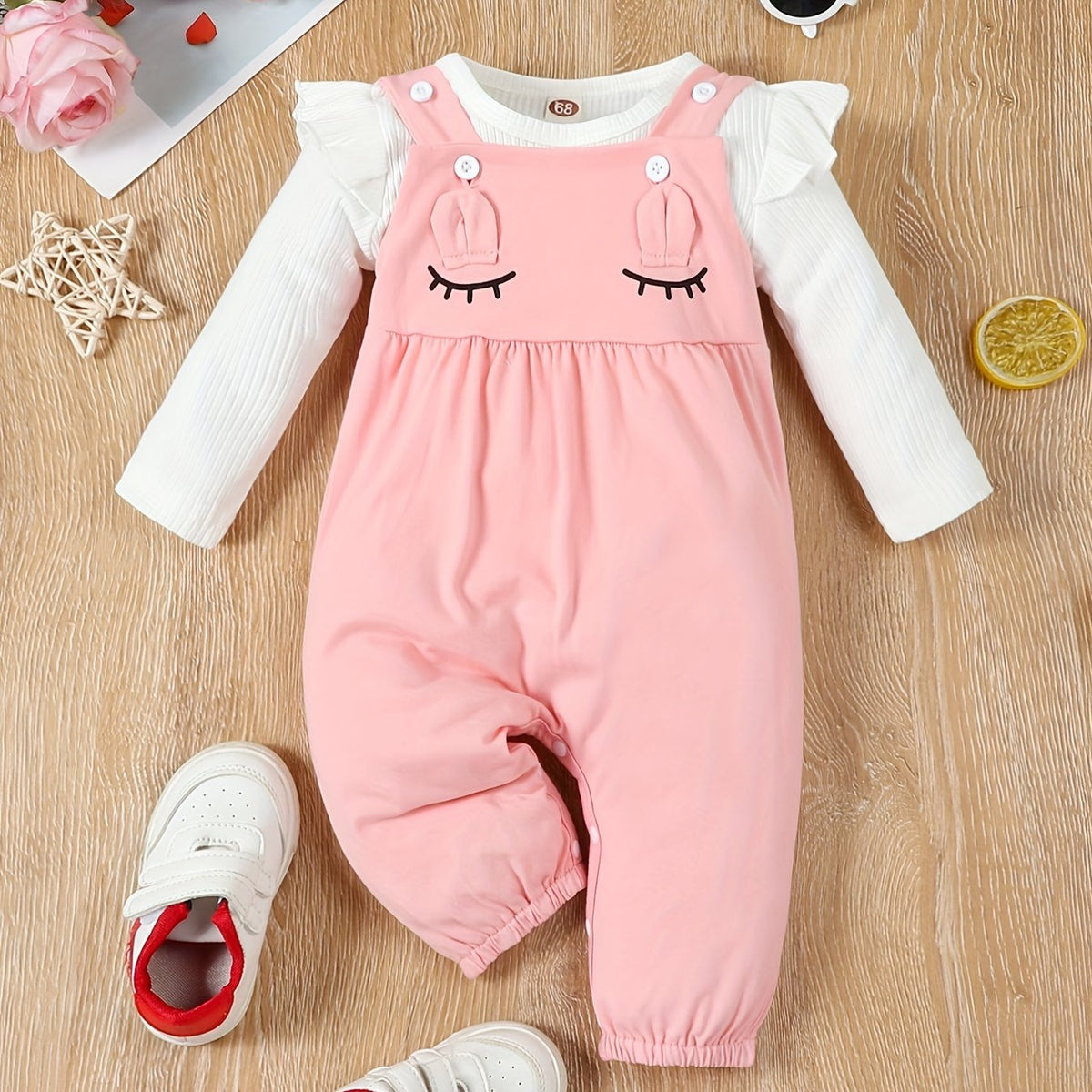 Toddler Girl 2pc Ruffle Sweater Top Cartoon Suspender Pants Set
