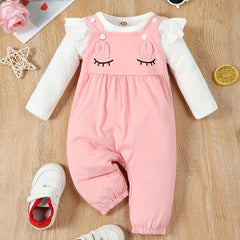 Toddler Girl 2pc Ruffle Sweater Top Cartoon Suspender Pants Set