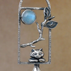 Playful Cat Pendant Necklace, Window Sill Design
