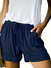 Solid Drawstring Shorts With Pockets