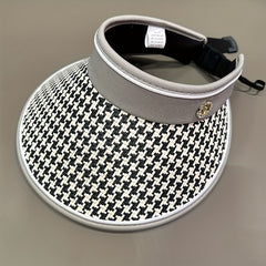 Houndstooth Visor Hat Wide Brim UV Protection Straw Sun Hat