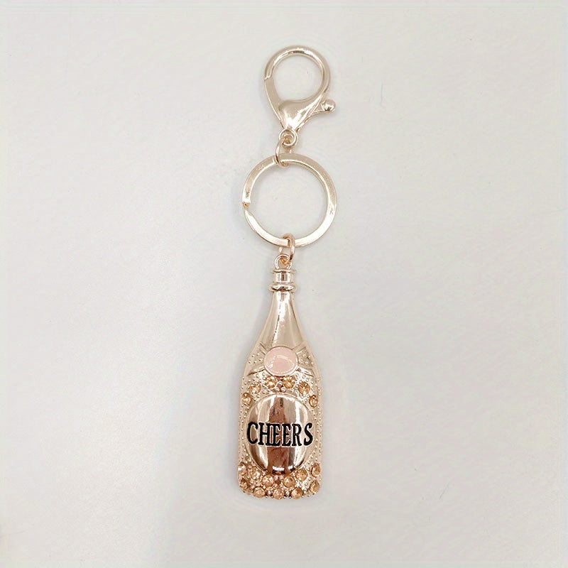 Wine Button Shape Keychain Pendant Metal Enamel Key Ring Pendant Bag Ornament