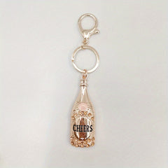 Wine Button Shape Keychain Pendant Metal Enamel Key Ring Pendant Bag Ornament