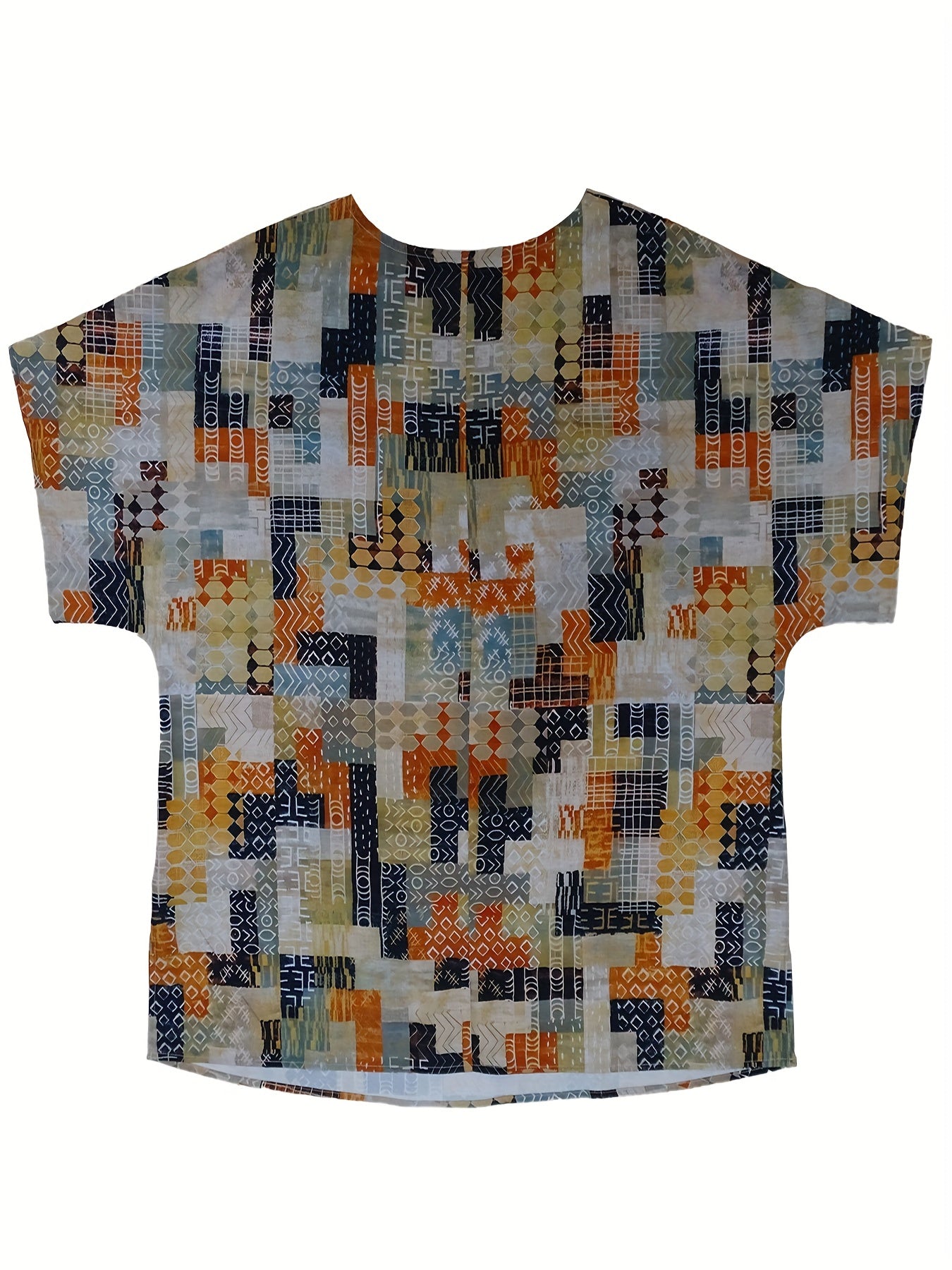  Geometric Print Short Sleeve Blouse
