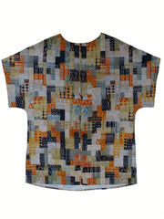  Geometric Print Short Sleeve Blouse