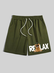 Relax Bear Comfy Shorts Men's Casual Solid Elastic Waist Drawstring Shorts