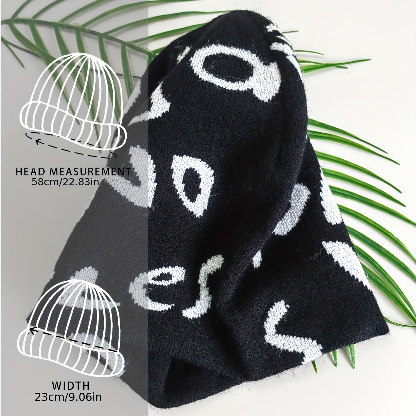 Letter Jacquard Beanie Soft Knit Hat Windproof Warm Cap