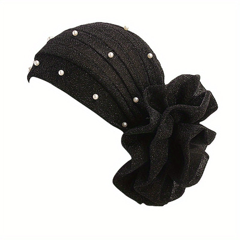 Faux Pearl Turban Cap Elastic Head Wrap Chemo Hats