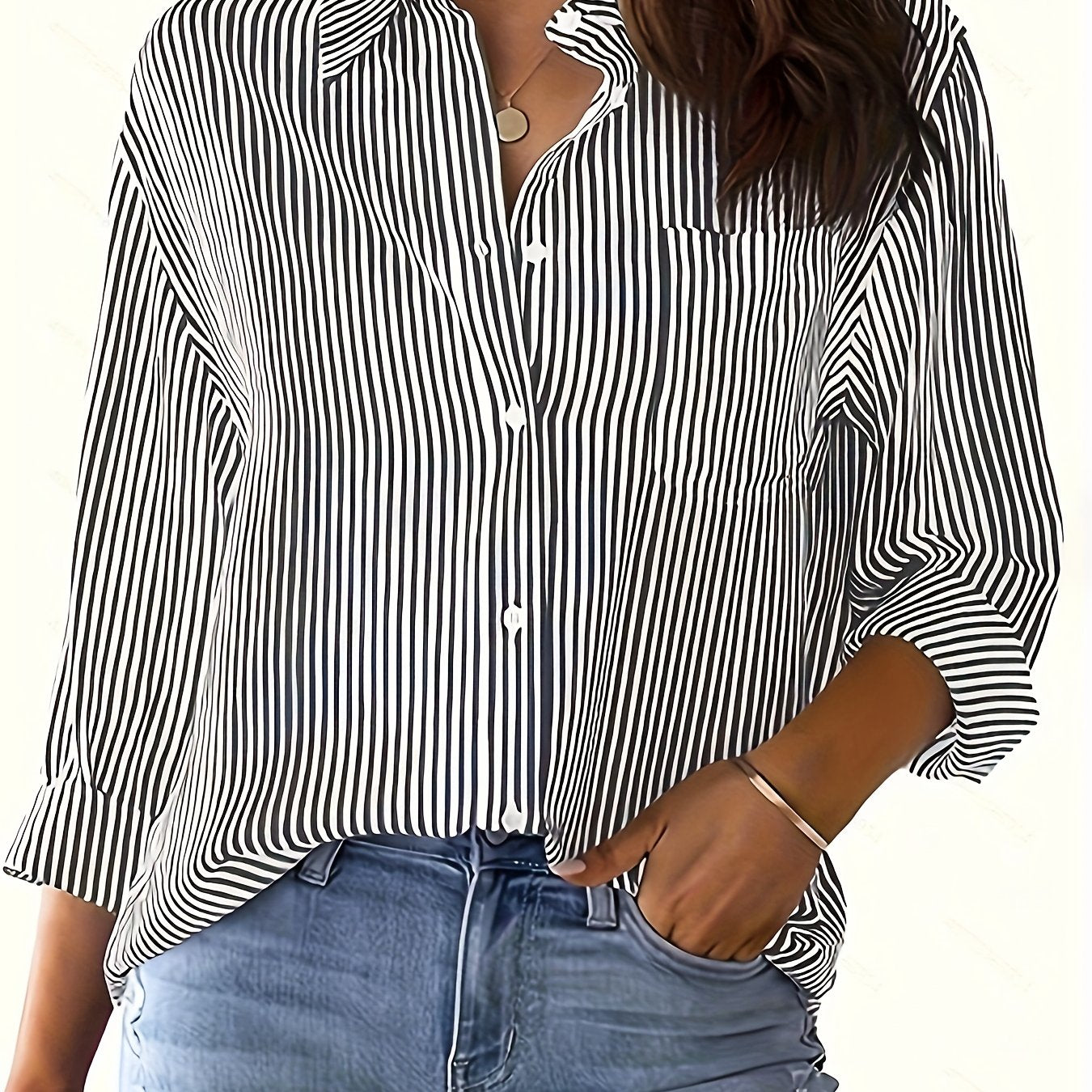  Stripe Print Long Sleeve Button Up Shirt